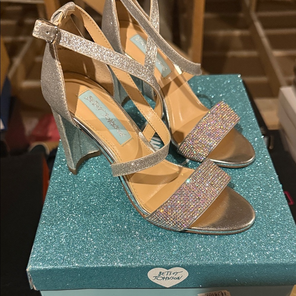 Betsey Johnson Silver and Multicolor Sparkle Heels